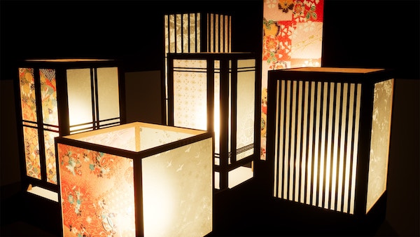 Японский светильник андон с росписью